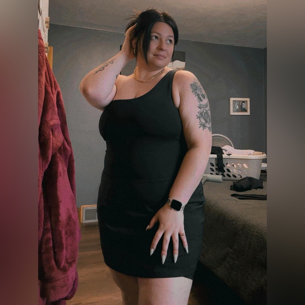 Girlfriend Collective Black One-Shoulder Dress